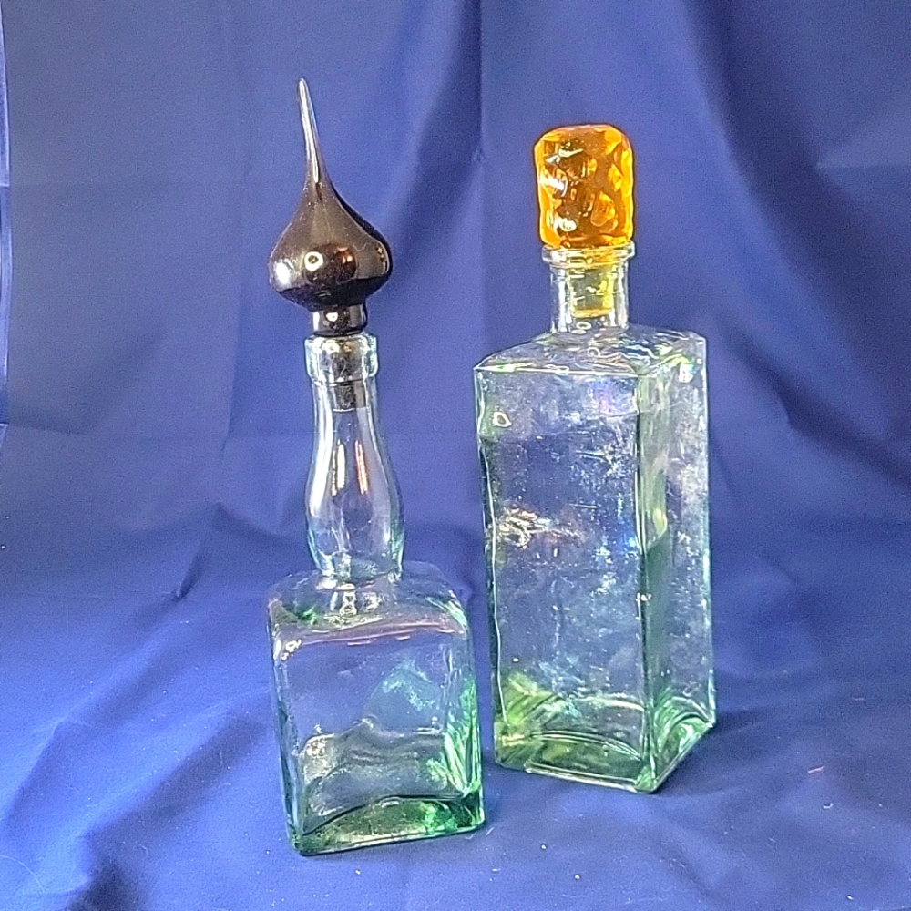 Pair of Vintage 90s Glass Jars with Funky Toppers